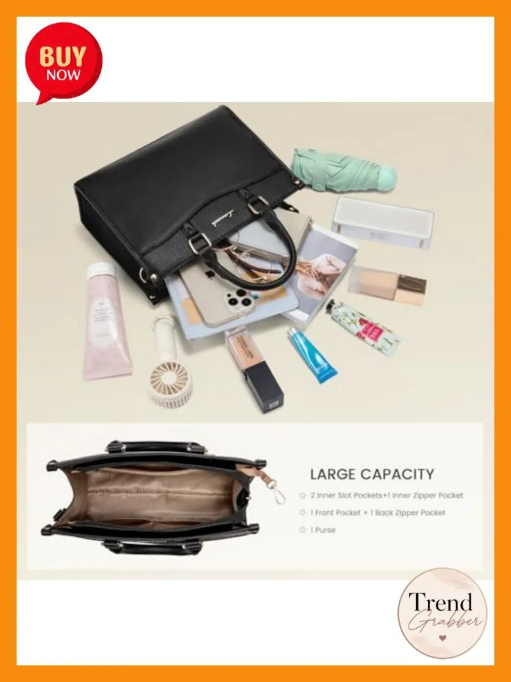 PU Leather Satchel Tote Bag with Matching Clutch Crossbody 3 Ways